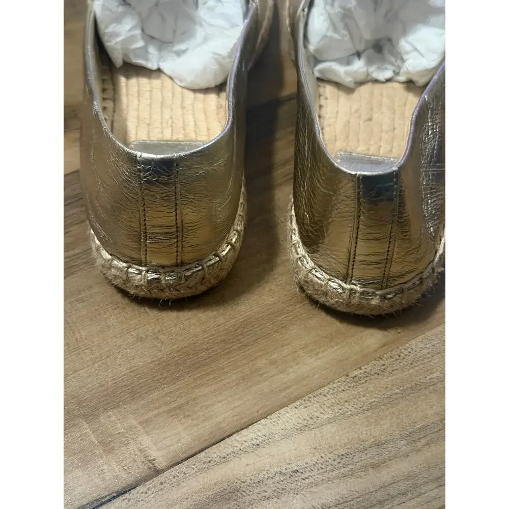 Tory Burch Eleanor Espadrille Metallic Leather Spark Gold Sz 8.5